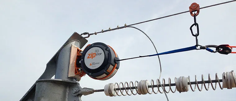 Een EAD of Emergency Arrest Device opgesteld op de secundaire lijn