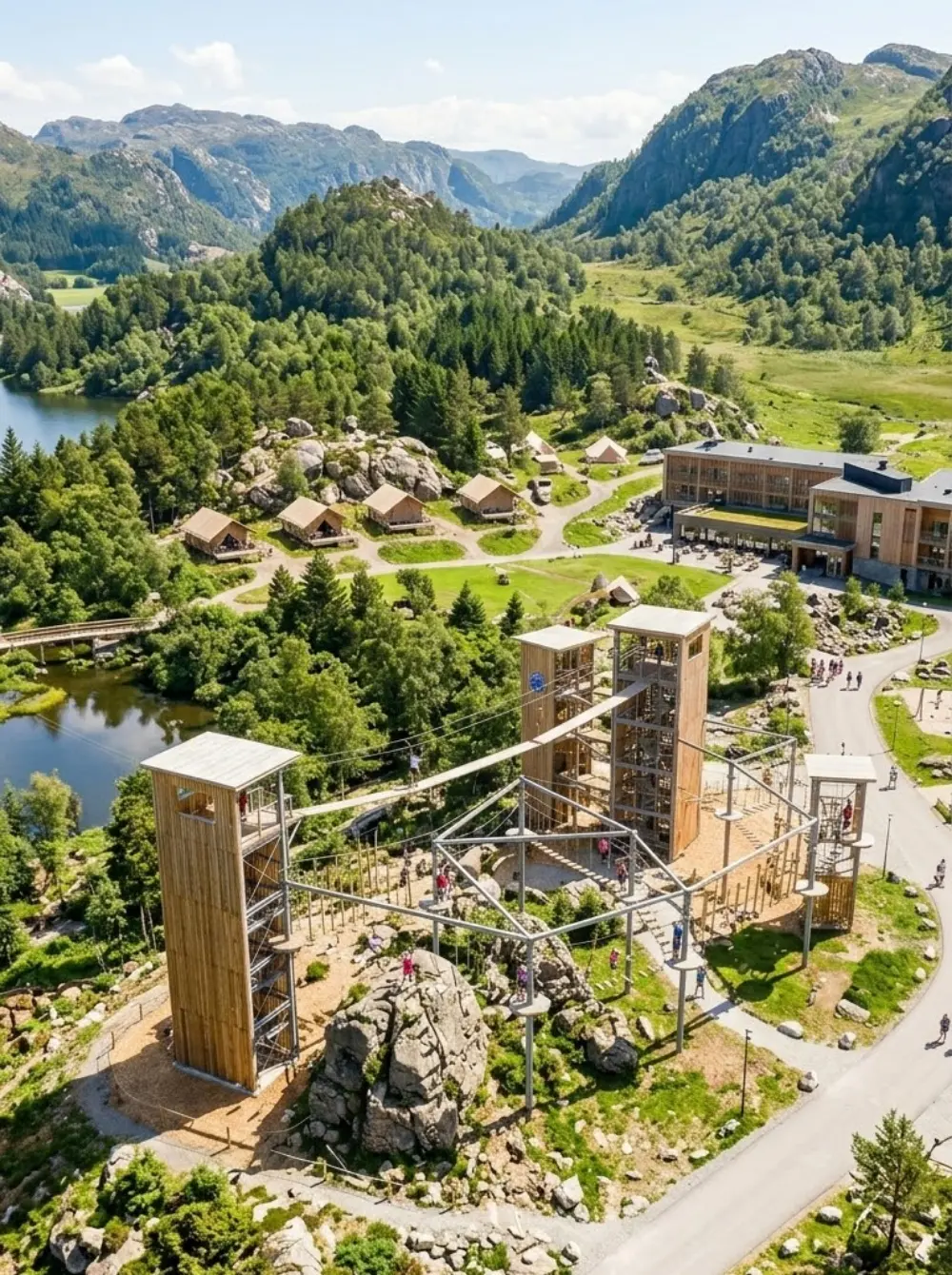 Skywalker Adventure Builders high-wire forest park — guests on suspended course elements