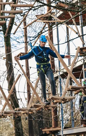 The Skywalk Challenge high ropes course at Castlecomer Discovery Park, Ireland — designed and built by Skywalker Adventure Builders
