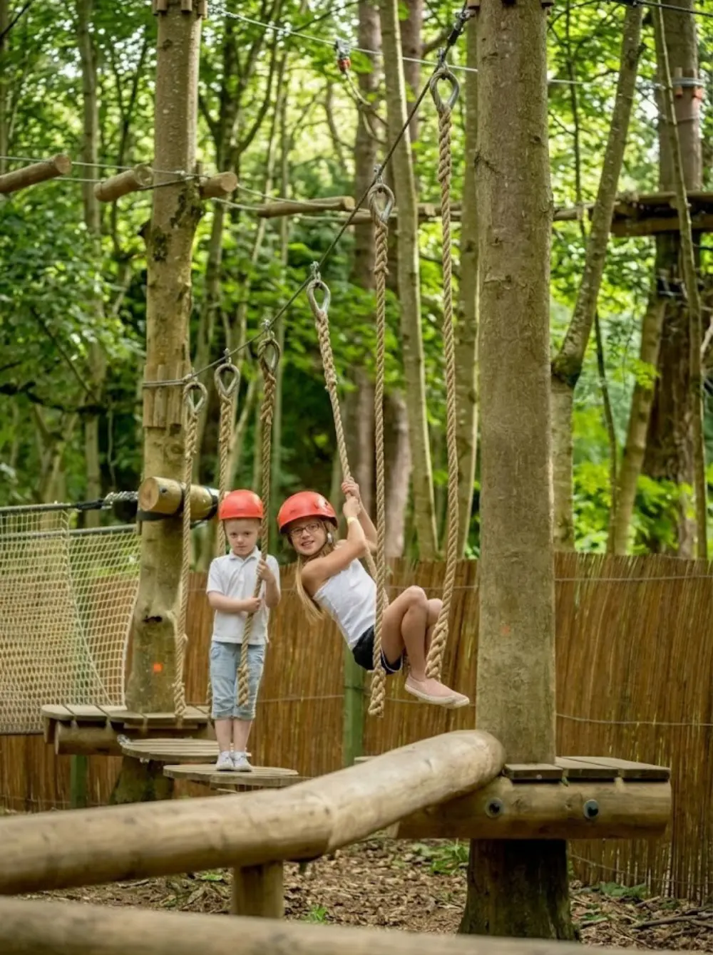 Kletterparcours für Kinder mit bodennahen Hindernissen, gebaut von Skywalker Adventure Builders