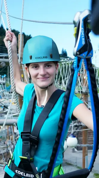 Skywalker high ropes course multi-level structure with continuous belay system