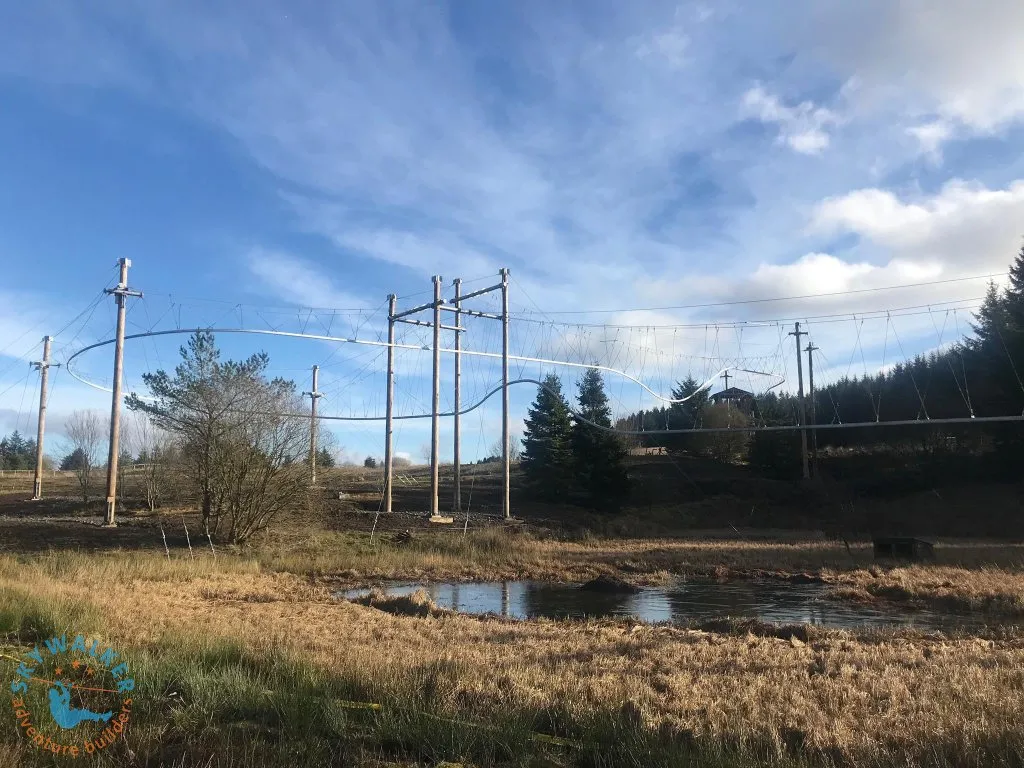 Thrill-seeker experiencing the custom Kielder ZipCoaster rollercoaster zipline through the forest